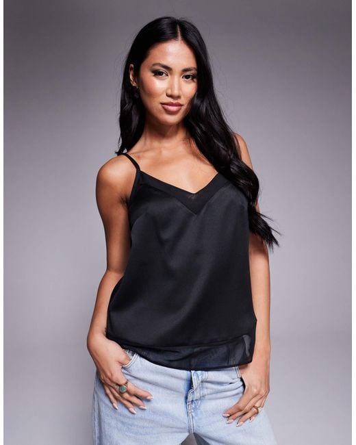 River Island Black Lace Trim Cami Top