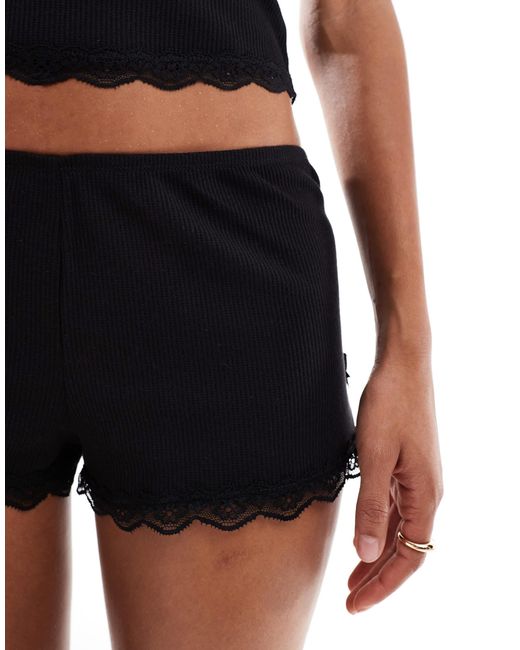 Cotton on - shorty d'ensemble en tissu gaufré avec bords en dentelle Cotton On en coloris Black