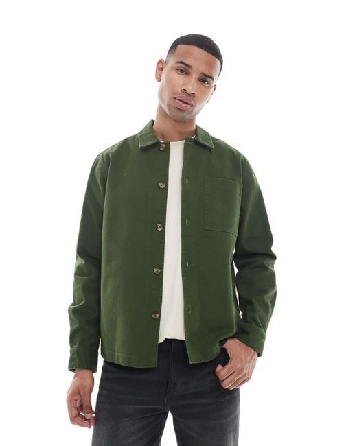 New Look Green Twill Overshirt for men