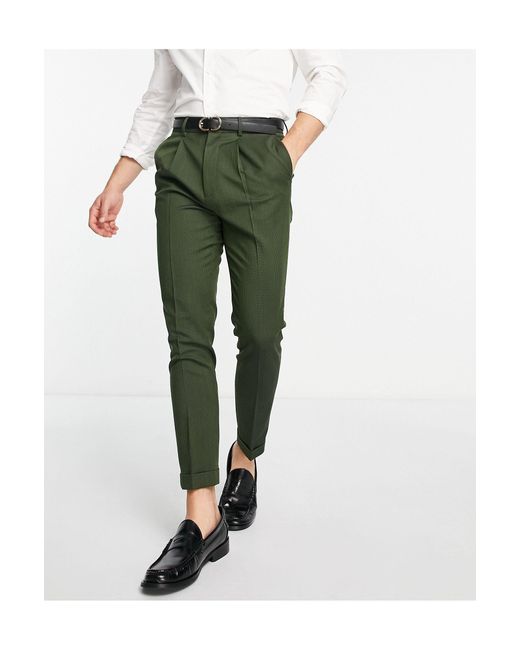 ASOS Tapered Turnup Smart Pants in Green for Men Lyst