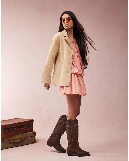 Veste style années 70 en daim synthétique - beurre ASOS en coloris Pink