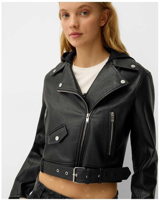 Bershka Black Faux Leather Biker Jacket