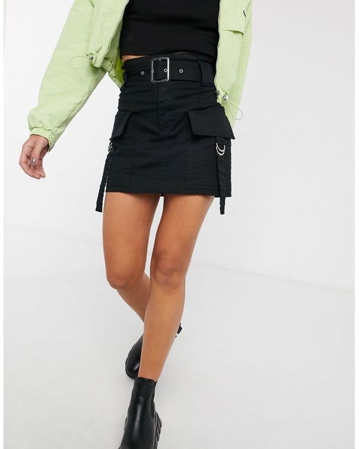 Bershka Black Belted Mini Skirt With Utility Pockets