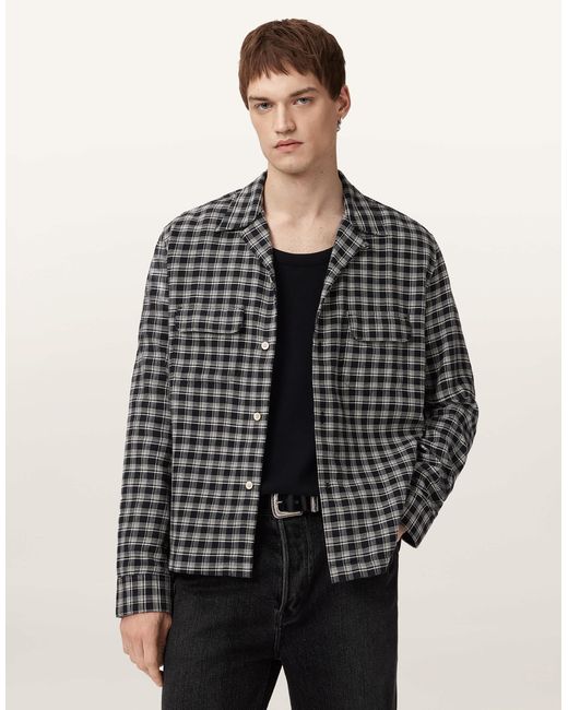 AllSaints – horton – langärmliges hemd in Black für Herren