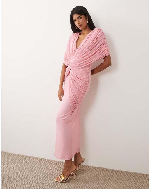 ASOS Pink Twist Plunge Cape Maxi Dress