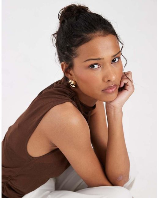 & Other Stories Brown Sheer Draped Sleeveless Top