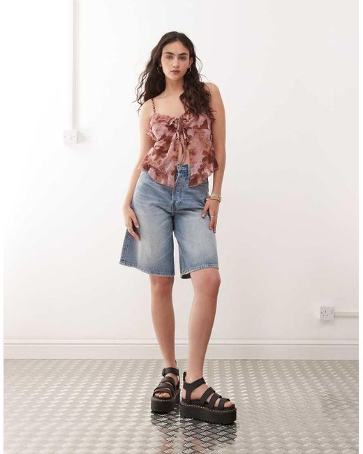 Reclaimed Vintage Pink Ruffle Tie Front Boho Top