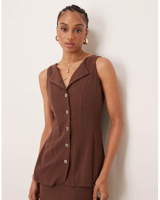 ASOS Brown Asos Design Tall Linen Waistcoat Detail Midi Dress
