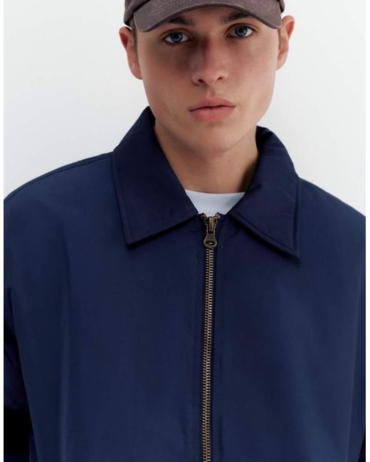Pull&Bear Blue Bomber Jacket With Shirt Collar for men