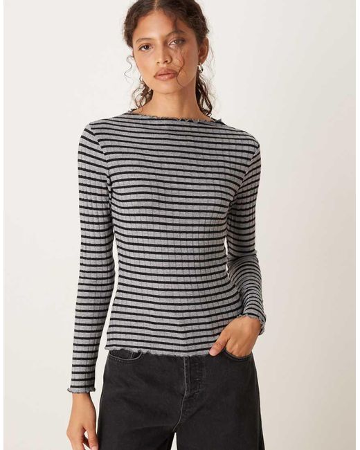 Vila Gray High Neck Ribbed Striped Top