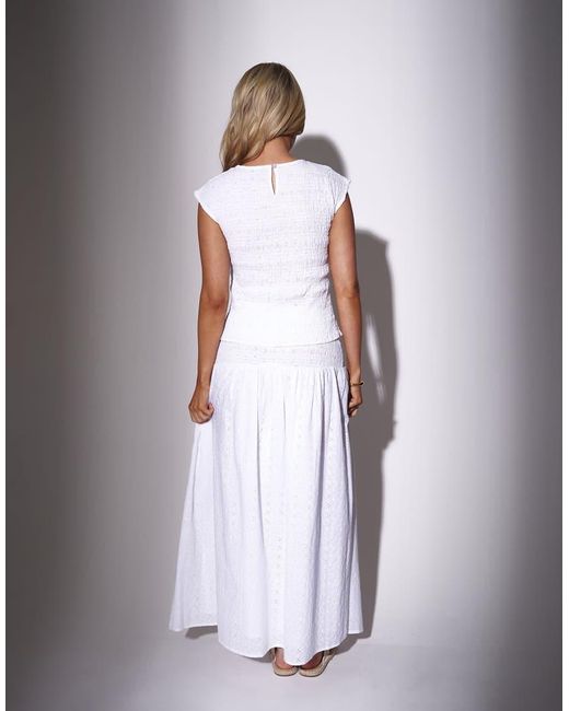 South Beach White Broderie Smocked Waist Maxi Skirt