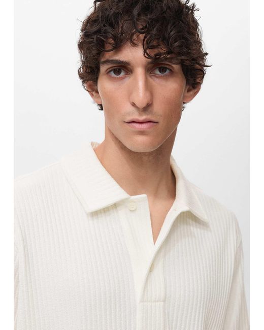 Mango – gestricktes polohemd aus baumwollmix in White für Herren