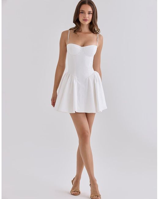 House Of Cb White Samaria Cotton Corset Mini Dress