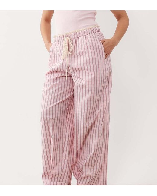 ASOS Pink Asos Design Petite Textured Pyjama Pants With Lace Waistband Trim
