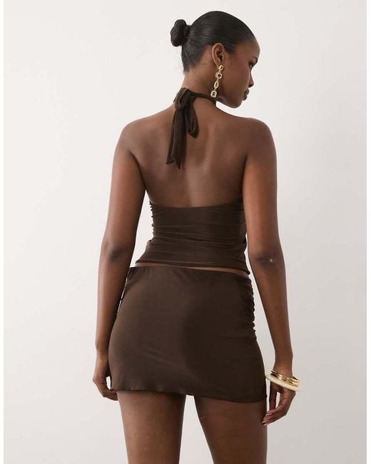 Missy Empire Brown Double Sculpted Slinky Bead Front Halterneck Top Co-ord