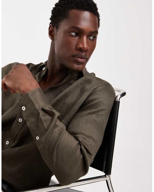 Mango Natural 100% Linen Long Sleeve Shirt for men