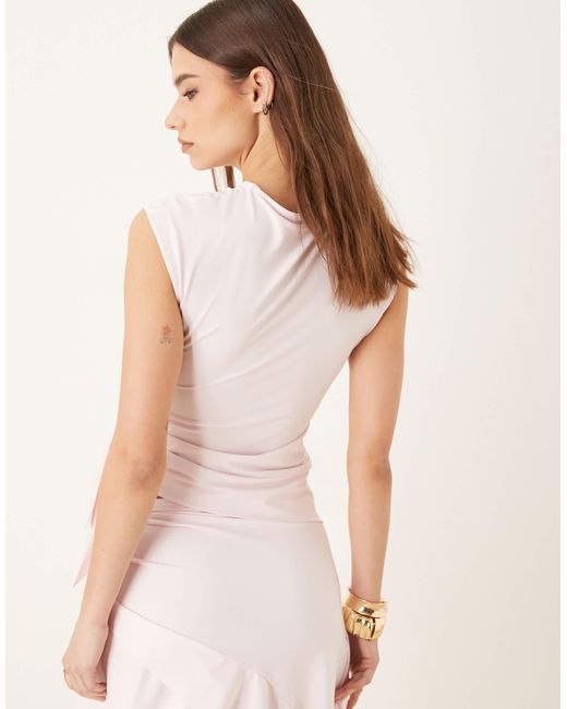 Top d'ensemble à encolure bateau avec détail noué sur le côté - pastel ASOS en coloris White
