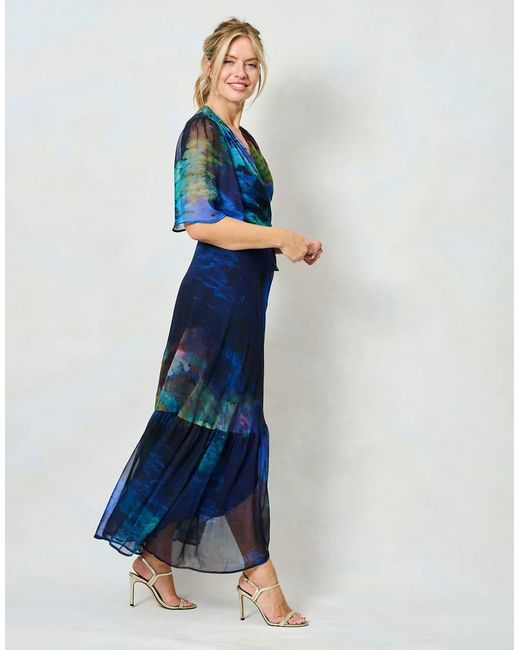 Hope & Ivy Blue The Jacqueline Flutter Sleeve Maxi Wrap Dress With Tie Waist