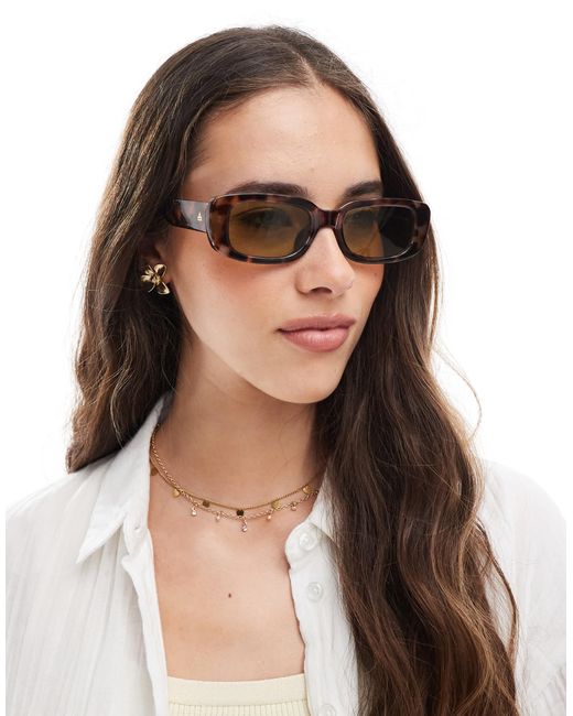 Aire Brown – ceres – schmale, rechteckige sonnenbrille mit schildpatt-muster und gelben gläsern