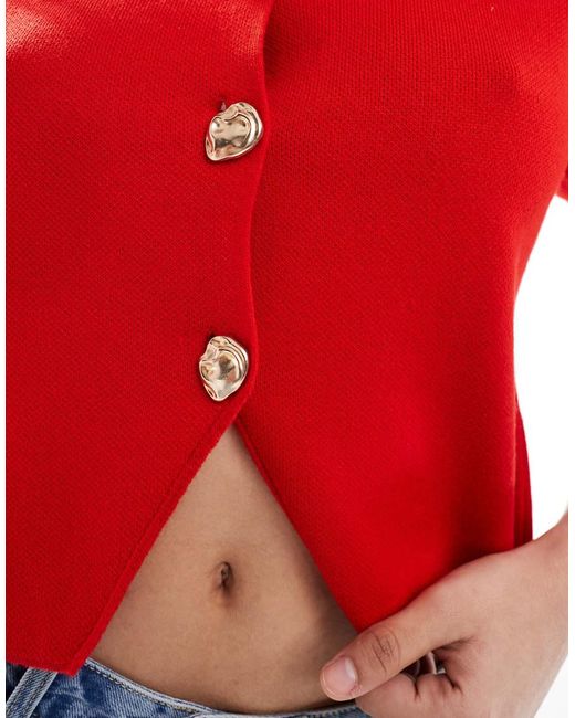 ASOS Gebreid Compact Vest Met Korte Mouwen in het Red