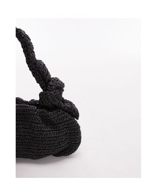 Sandy - sac porté épaule en paille avec anse nouée TOPSHOP en coloris Black