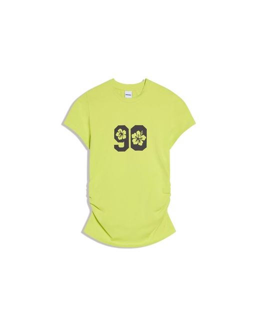 Bershka Yellow Short Sleeve Ruched Print T-Shirt