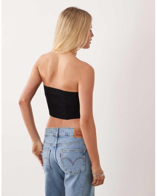 ASOS Black Linen Bandeau Scarf Top With Shirred Back