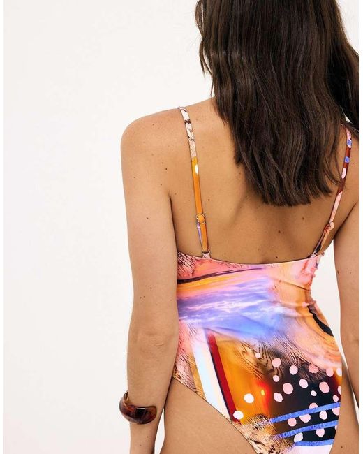 NA-KD Multicolor Printed High Leg Swimsuit