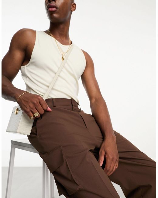 Pantaloni cargo eleganti a fondo ampio marroni di ASOS in Brown da Uomo