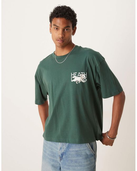 ASOS Green Boxy Oversized T-Shirt With Dog Graphic for men