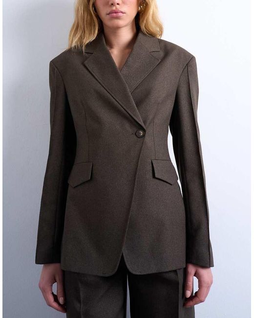 Blazer Asimmetrico A Portafoglio Con Cuciture A Vista di TOPSHOP in Black