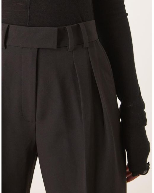 ASOS Black Tailored Belted Wide Leg Trousers With Pleat Detail