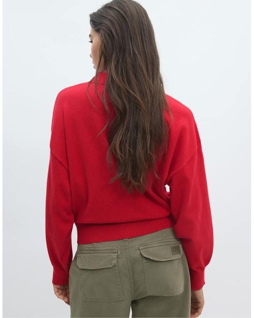 Stradivarius Red Polo Collar Knit Sweater