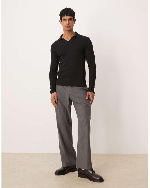ASOS Black Muscle Fit Long Sleeve Polo for men