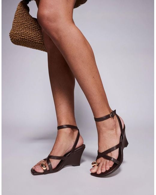 ASOS Brown Trixie Strappy Heeled Wedges