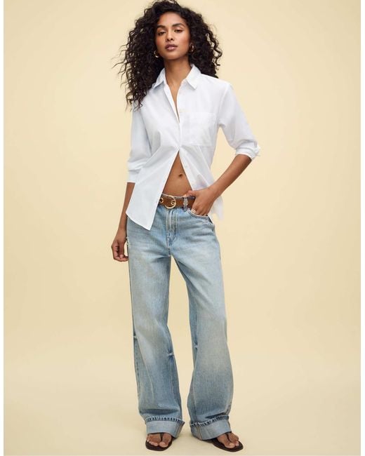 Stradivarius Blue – basic-hemdbluse aus em popeline mit tasche