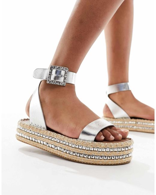 South Beach Metallic Studded Two Part Espadrille Sandals