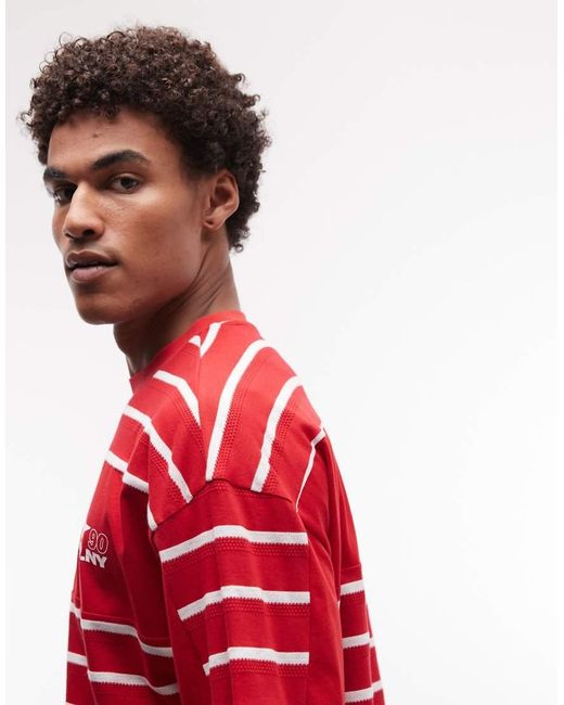 ASOS Red Oversized Cut And Sew T-shirt With Chest Graphic for men