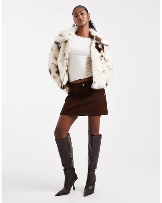 Miss Selfridge Natural Faux Fur Collar Bomber Jacket