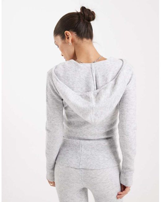 Pieces White Shrunken Knitted Hoodie Co-Ord