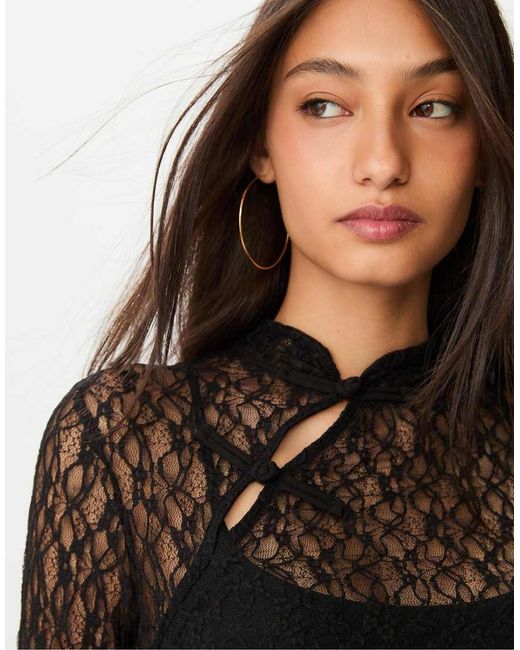 Stradivarius Blue Long Sleeve Lace Top