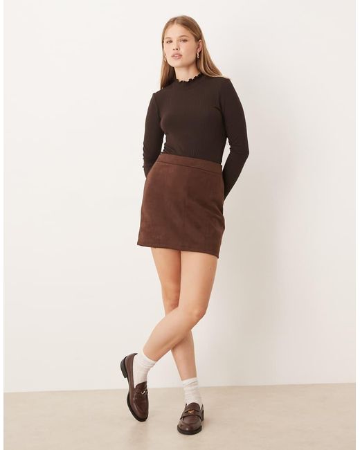 Jdy Brown Lettuce Edge Long Sleeve Top