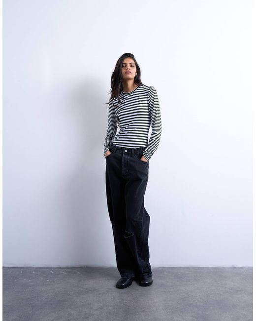 TOPSHOP Blue – langärmliges, gestreiftes oberteil