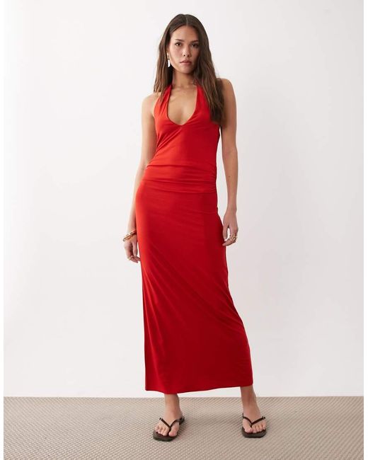 ASOS Red Tie Back Halter Neck Midaxi Dress