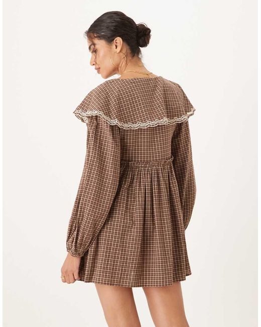 ASOS Brown Smock Mini Dress With Oversized Collar And Lace Trims