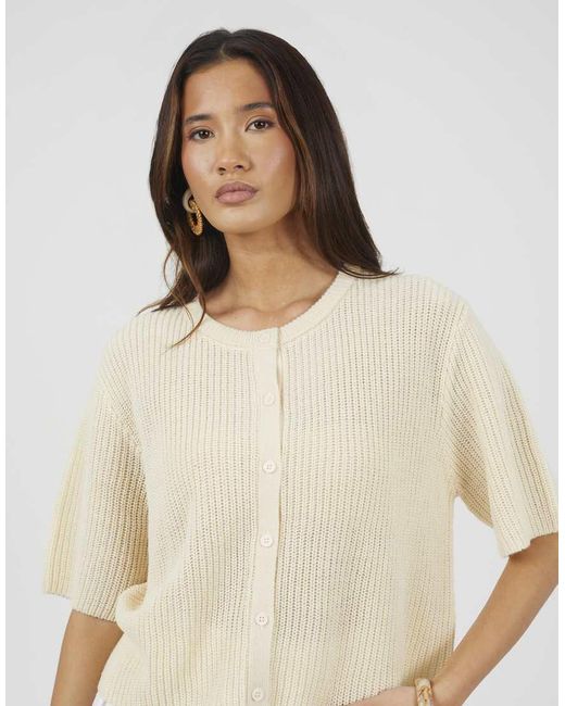Brave Soul White Short Sleeve Crew Neck Fisherman Knit Cardigan