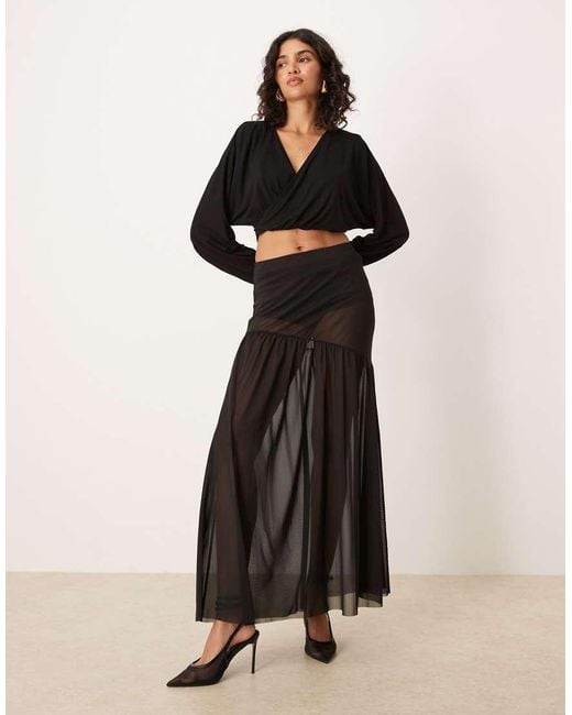ASOS Black Wrap Front Long Sleeve Batwing Top