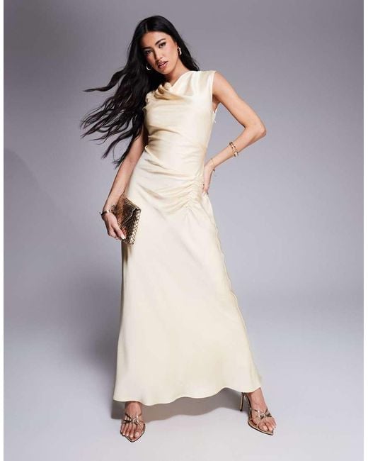 Forever New Natural High Neck Satin Maxi Dress