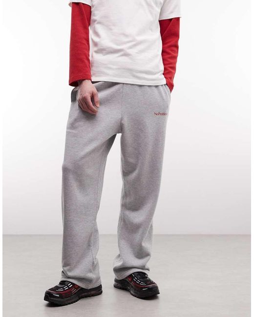 No Problemo Gray 100% Cotton Logo Straight Leg joggers With Tie Waist for men