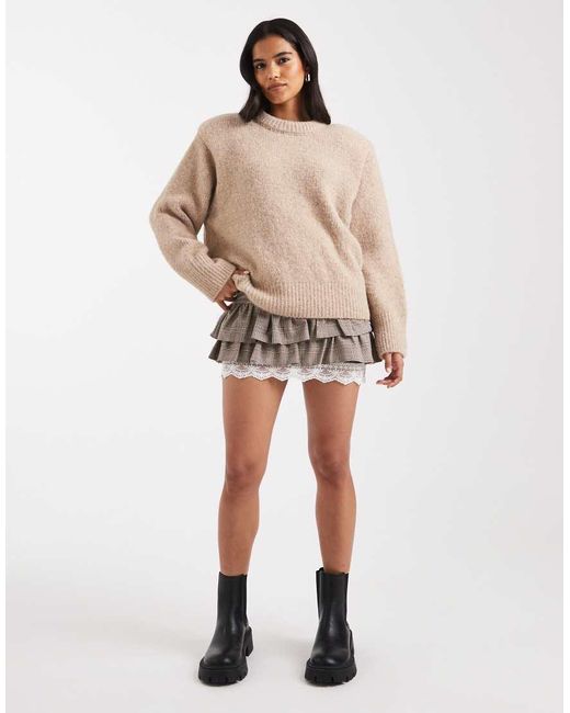 ASOS Natural Bold Shoulder Stuffed Neck Trim Jumper With Shoulder Pads